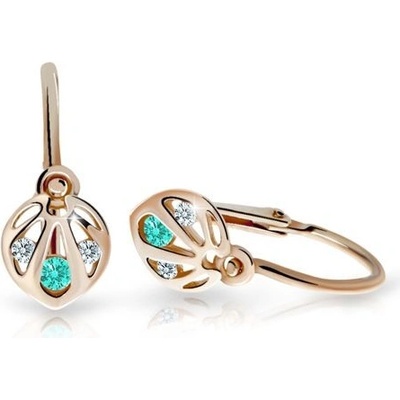 Danfil dětské náušnice C2265 z růžového zlata s kamínky Mint Green zapínání brizura