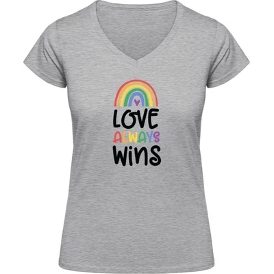 Dámske Dúhové V Tričko Nápis Love Always Wins Flakatá sivá
