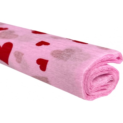 Krepový papír - Srdce na růžovém 0,5x2m C14D59 28 g/m2