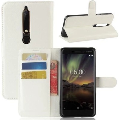 Pouzdro Litchi PU kožené Nokia 6.1 - bílé – Zboží Živě