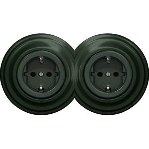 Reblig - Двойна ретро домашна розетка с рамка SCHUKO 230V зелена (RG0062C)