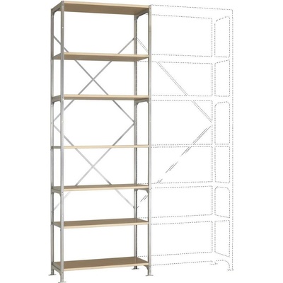 Manuflex RM2226 Zásuvná polica MEGAFLEX v základnej verzii so 7 policami 97 x 3 x 60 cm, ocel, drevená podl