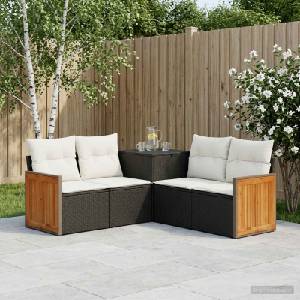 vidaXL Комплект дивани 5 бр. Черно и кремаво бяло 176 x 176 x 85 см (3447957)