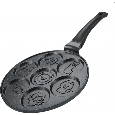 Herzberg HG-CP267ANL – 26cm pánev na lívance s mramorovým povrchem a 7 formami zvířátek