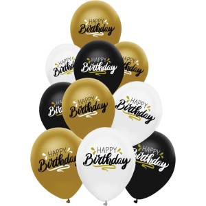 Globos Festival БАЛОНИ 10 БР. 12" - 30 СМ МЕТАЛИК ПРИНТ happy birthday