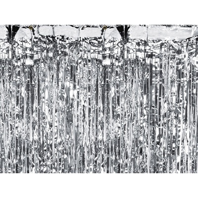 PartyDeco Сребърна Парти Завеса, 90 x 250 см