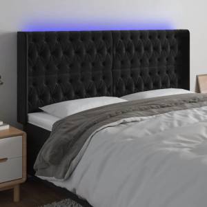 vidaXL LED горна табла за легло, черна, 203x16x118/128 см, кадифе (3124452)