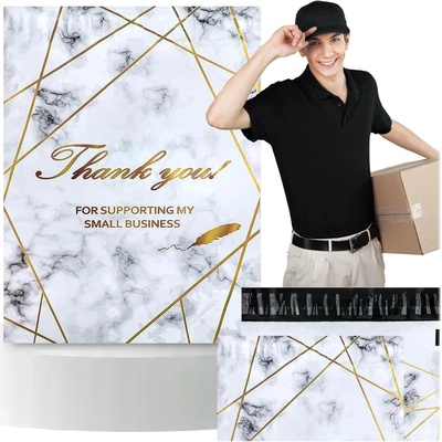 Foliopaky kurýrní 255 × 370 mm, zlatý mramor s nápisem Thank You, 50 ks
