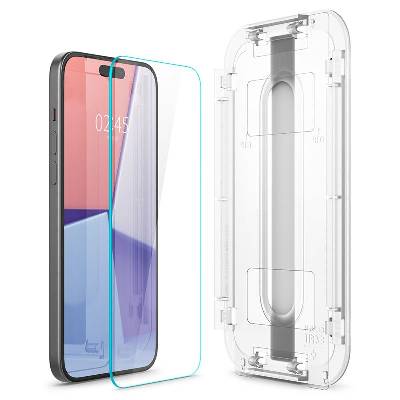 Калено стъклено защитно покритие за дисплея на iPhone 15 Pro (прозрачен) - Spigen Glas. tR EZ Fit Tempered Glass 1pc (bulk) (AGL06892)