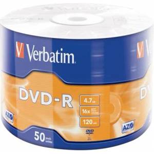 Verbatim Диск DVD-R, 4, 7GB, 16x, 50 диска, в термосвиваема опаковка, VERBATIM 43788 (43788)