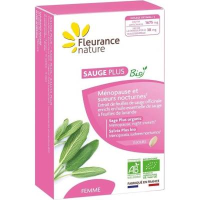 Fleurance Nature Sauge+ При менопауза и прекомерно изпотяване, 500 mg, 15 таблетки, Fleurance Nature (193276 (59327) FN)