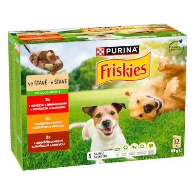 Friskies dog Adult multipack s hovädzím, s kuraťom a jahňacím v šťave 12 x 85 g