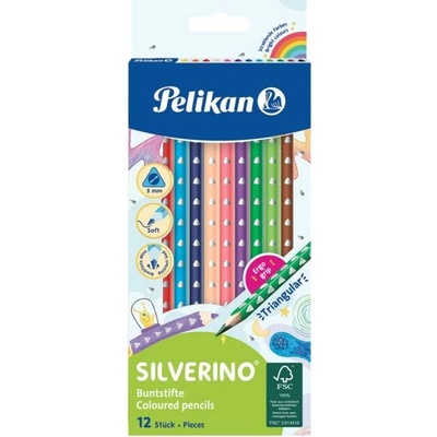 Pelikan Silverino trojhranné tenké farbičky sada 12 ks 00700634