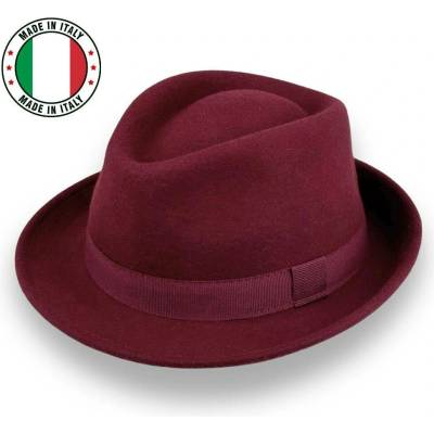 Krumlovanka klasický trilby klobouk vlněný burgundy s rypsovou stuhou P-970