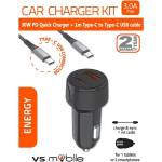  Зарядно за кола VS Mobile - Cc30awcc, 30W, 1xUsb-A/1xUsb-C, черно (CC30AWCC)