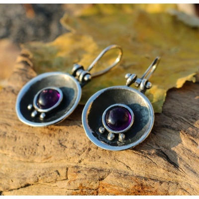 Drakkaria ORBIT stříbrné náušnice ametyst P3857