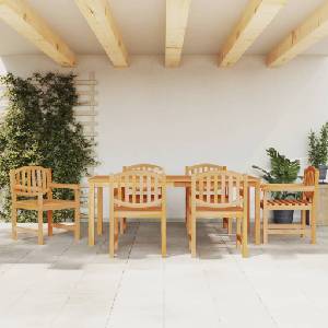 vidaXL Градински трапезен комплект, 7 части, тиково дърво масив (3157935)