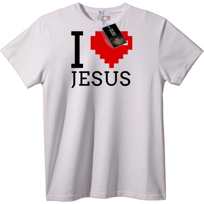 NOONEBRAND Тениска Обичам Исус Пиксел Сърце - 2XL, White