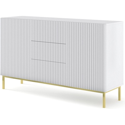 BIM Furniture Комод Ravenna B 150 2D3S фрезован фолиран MDF, бял мат/злато (RAVENNACAB150WHMGF)