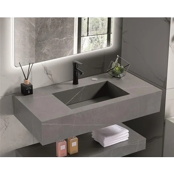 Image 1 of Inter Ceramic Мивка за баня PIETRA / ICL 12049/100G, стенен монтаж, кварц, сив, 100x50x18см (12049/100G)