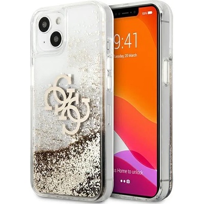 GUESS Оригинален калъф гръб кейс Guess Liquid Glitter Big 4G - iPhone 13 (6.1), Златист (KXG0022561)