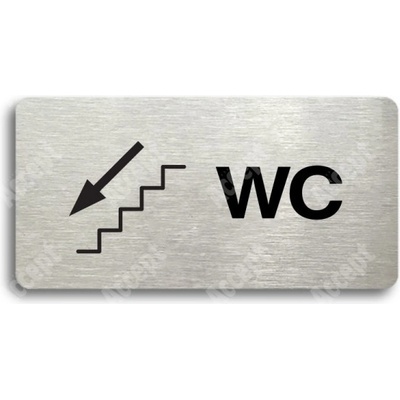 ACCEPT Piktogram WC VLEVO DOLŮ - stříbrná tabulka - černý tisk bez rámečku