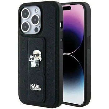 KARL LAGERFELD Кейс Karl Lagerfeld Gripstand Saffiano Karl&Choupette Pins за iPhone 13 Pro / 13, черен (KXG0079603)