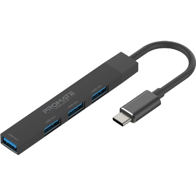PROMATE Хъб ProMate LITEHUB-4, 4-in-1 Multi-Port USB-C Data Hub, USB-A Adaptor, 5V, 1A- Черен