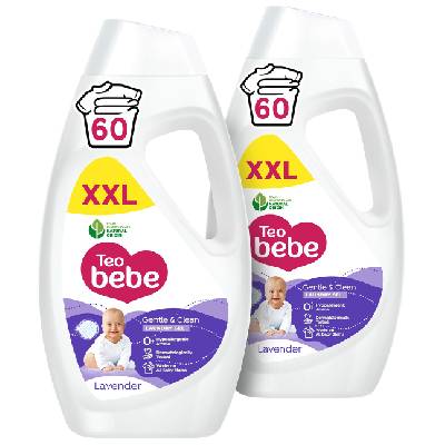 Гел за пране Teo Bebe Gentle & Clean - Лавандула, 120 пранета, 2 х 2.7 l