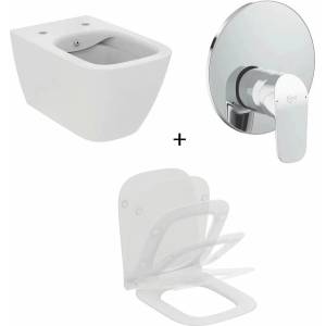 Ideal Standard Комплект за окачване на тоалетна чиния Ideal Standard I. life B с бяла функция за биде, тънък капак и смесител с плавно затваряне (T534701+T500301+A6757AA)