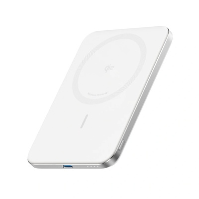 Преносима външна батерия с USB-C порт и безжично зареждане с MagSafe - Anker Qi2 Nano MagSafe Wireless Ultra Slim Power Bank 5000 mAh 15W (бял) (A1665H21)