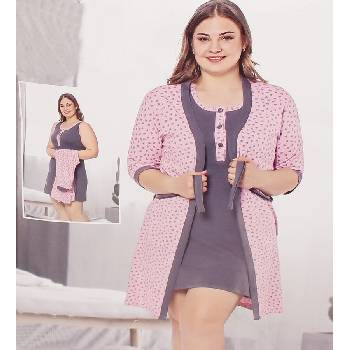 Макси комплект от халат и нощница в розово и сиво