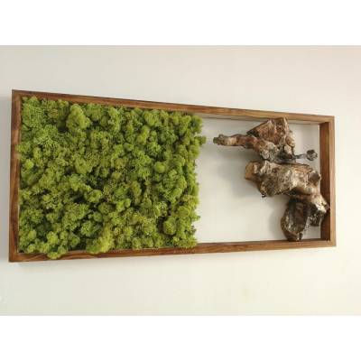 Mechový obraz s přírodním dřevem 40cm x 85cm