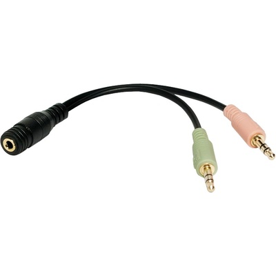 LogiLink Аудиокабел, 2x 3, 5 мм 3-пинов/M-3, 5 мм 4-пинов/F, черен, 0, 15 м