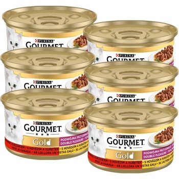 Gourmet Gold s hovädzím a kuracím mäsom v omáčke 6 x 85 g