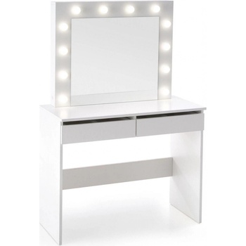 Aga Toaletný stolík so zrkadlom a osvetlením + taburet MRDT09-GW Lesklý biely
