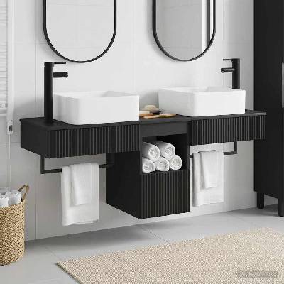 vidaXL Комплект шкафове за баня 3 бр. Черно 53 x 35 x 39 см (3405608)