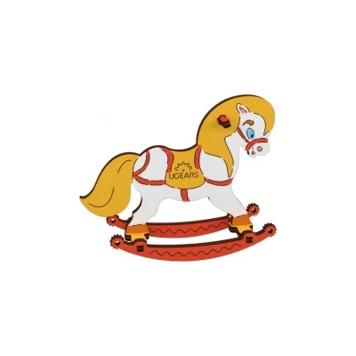 - Дървен 3D механичен пъзел за деца - Построй и оцвети - Люлеещо се конче (10004)