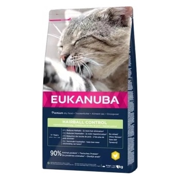 EUKANUBA Hairball Control Adult - Пълноценна суха храна за израснали котки против космени топки, с пилешко месо, 10 кг