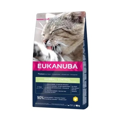 EUKANUBA Hairball Control Adult - Пълноценна суха храна за израснали котки против космени топки, с пилешко месо, 10 кг