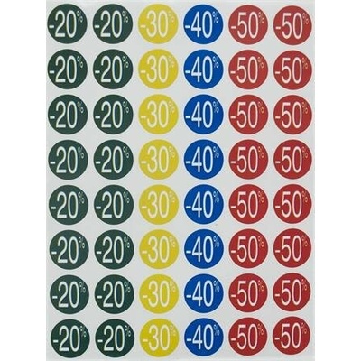 Etikety, zľava, 24 mm, kruhové, farebné, APLI, 240 etikiet balenie, 20 až 50