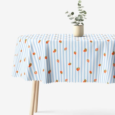 Goldea oválny teflónový obrus modré prúžky s jahodami 140 x 200 cm