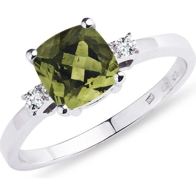 Klenota Zlatý prsteň s vltavínom a diamantmi k0484072