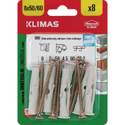 Klimas Wkret-Met 8x60mm - 8 ks - Univerzálna rozperná hmoždinka so skrutkou, BRU