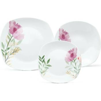HOME ELEMENTS Porcelánová súprava tanierov Ružový mak 18 ks