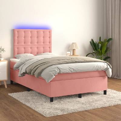 vidaXL 3136353 Boxspring postel s matrací a LED samet / barva Růžová