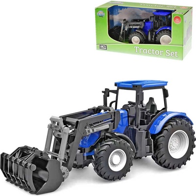 Kids Globe traktor modrý s předním nakladačem volný chod 27 cm