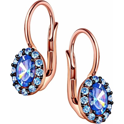 Zlaton Visací náušnice růžové zlato ovál s modrými kameny 1.8cm 2.85g 001222305249