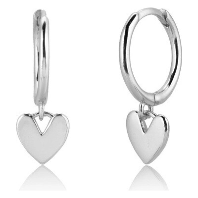 Royal Fashion strieborné rhodiované visiace náušnice Leštené srdce HA-YHE0248-SILVER