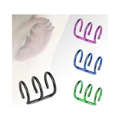 Šperky eshop fake piercing do ucha z chirurgické oceli anodizovaný trojitý kroužek I11.13 zelená